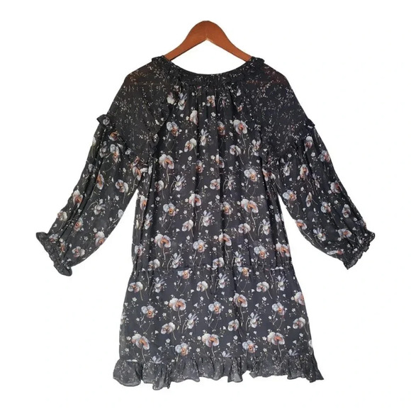 Ulla Johnson Dakota Mini Dress Women Size 4 Navy Silk Midnight Ruffle Neck Tie - Picture 6 of 16